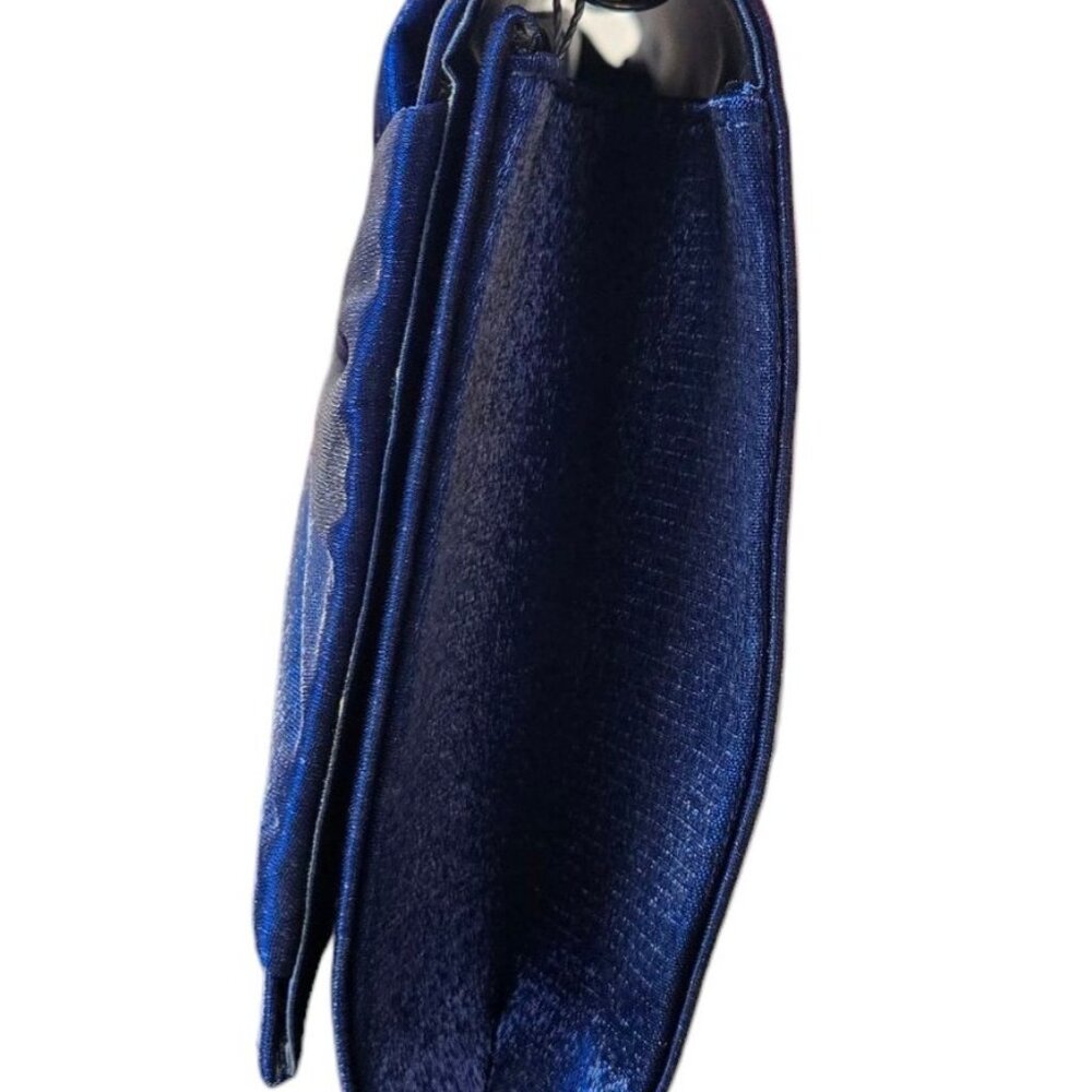 Sapphire Blue Shimmering Satin Evening Bag Bow Flap Clutch Purse Formal Wedding - Picture 3 of 9